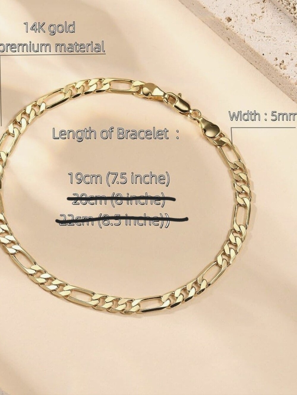 14K Gold Figaro Chain Bracelet 7.5 Inch - Picture 4 of 8